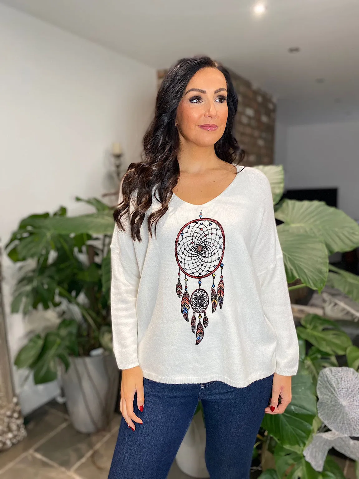 Winter White Sparkle Dreamcatcher Knit Raven