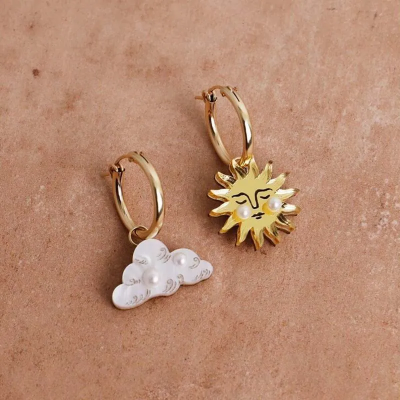 Wolf & Moon Sun & Cloud Hoops