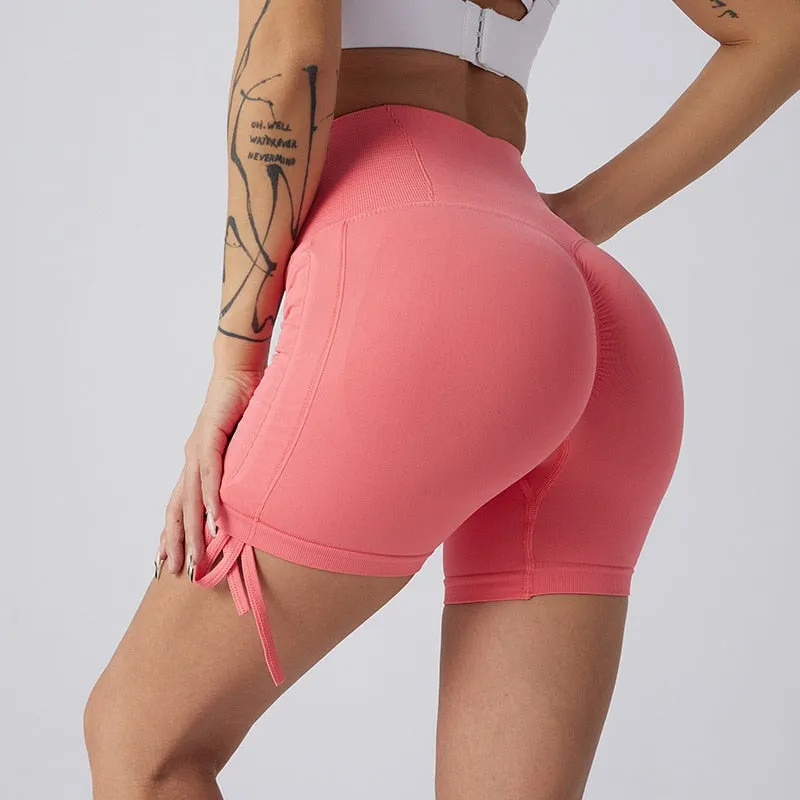 Women's Drawstring High Waist Push-Up Butt Lifting Scrunch Yoga Shorts