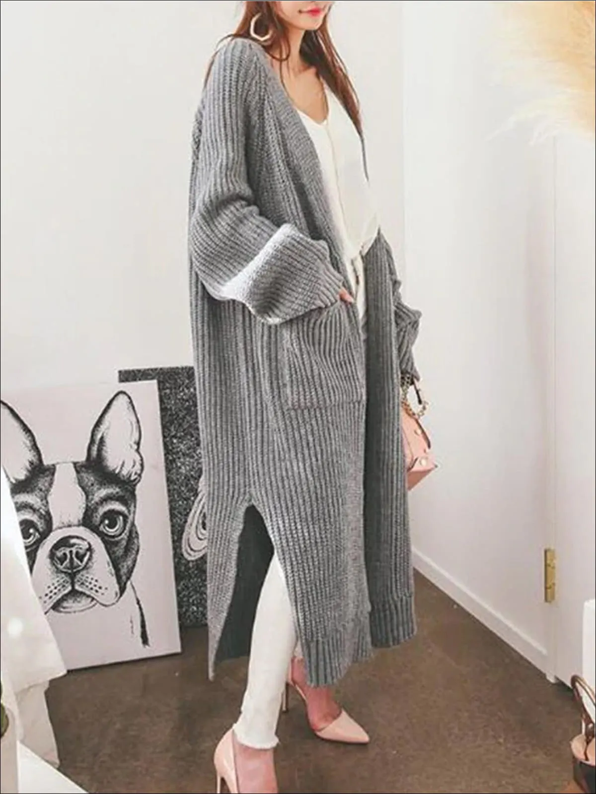 Women's Over-Sized Fall Knit Side Slit Cardigan