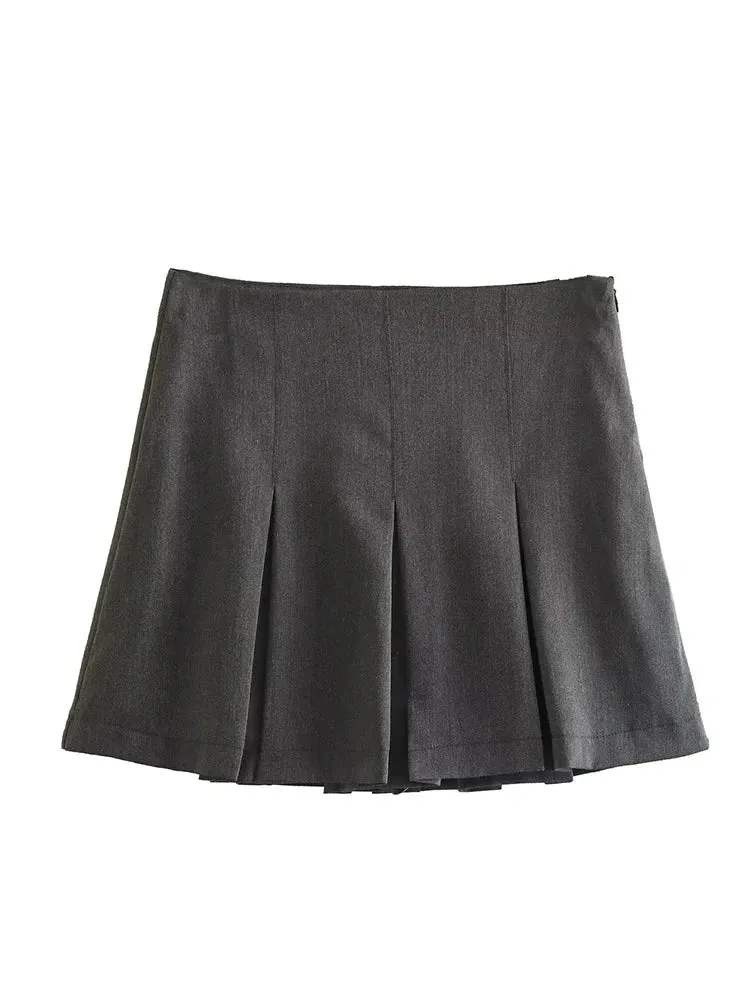 Womens Pleated Mini Skirt and Shorts Grey Mini Skirts Women Ruffles Pleated Sexy Shorts Skirts