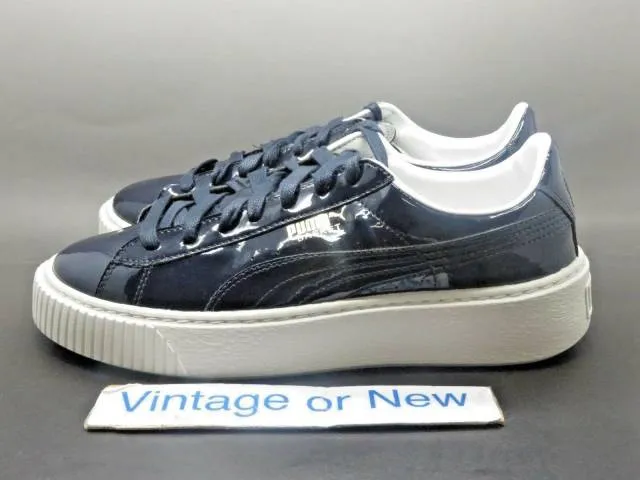 Women's Puma Basket Platform Peacoat Navy Patent Leather...