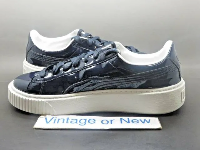 Women's Puma Basket Platform Peacoat Navy Patent Leather...