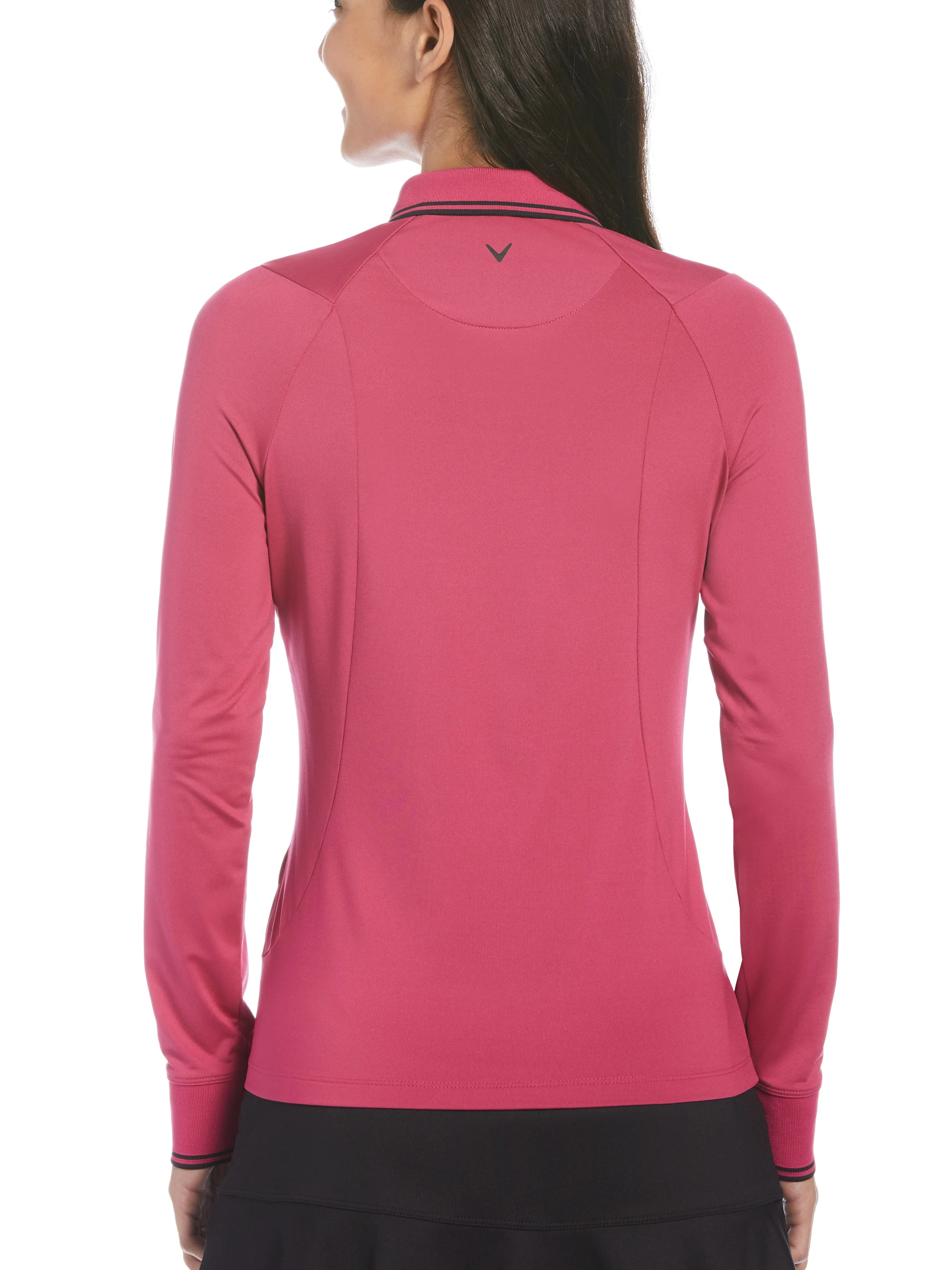 Womens Solid Long Sleeve Polo with Ribbing