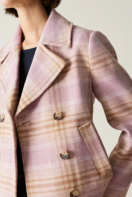 Wool Blend Yarn Dyed Plaid Peacoat