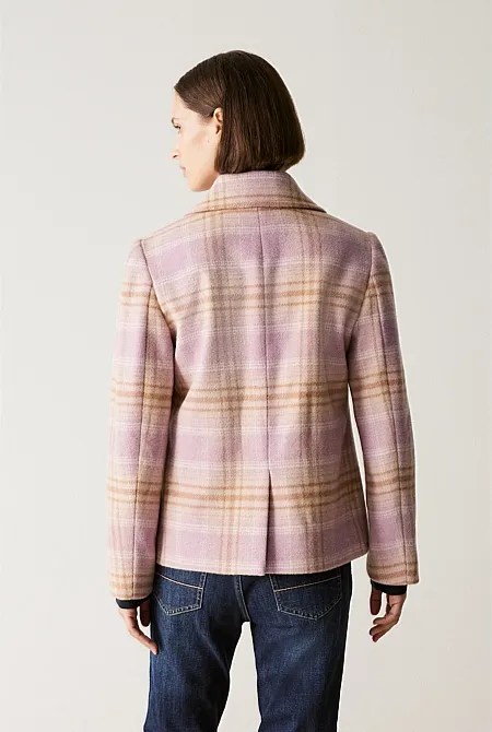 Wool Blend Yarn Dyed Plaid Peacoat