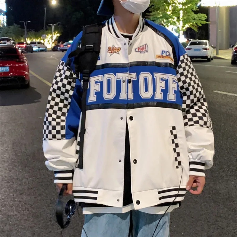 Xituodai American checkerboard baseball suit men's spring and autumn tide brand stitched embroidery motorcycle jacket loose ruff