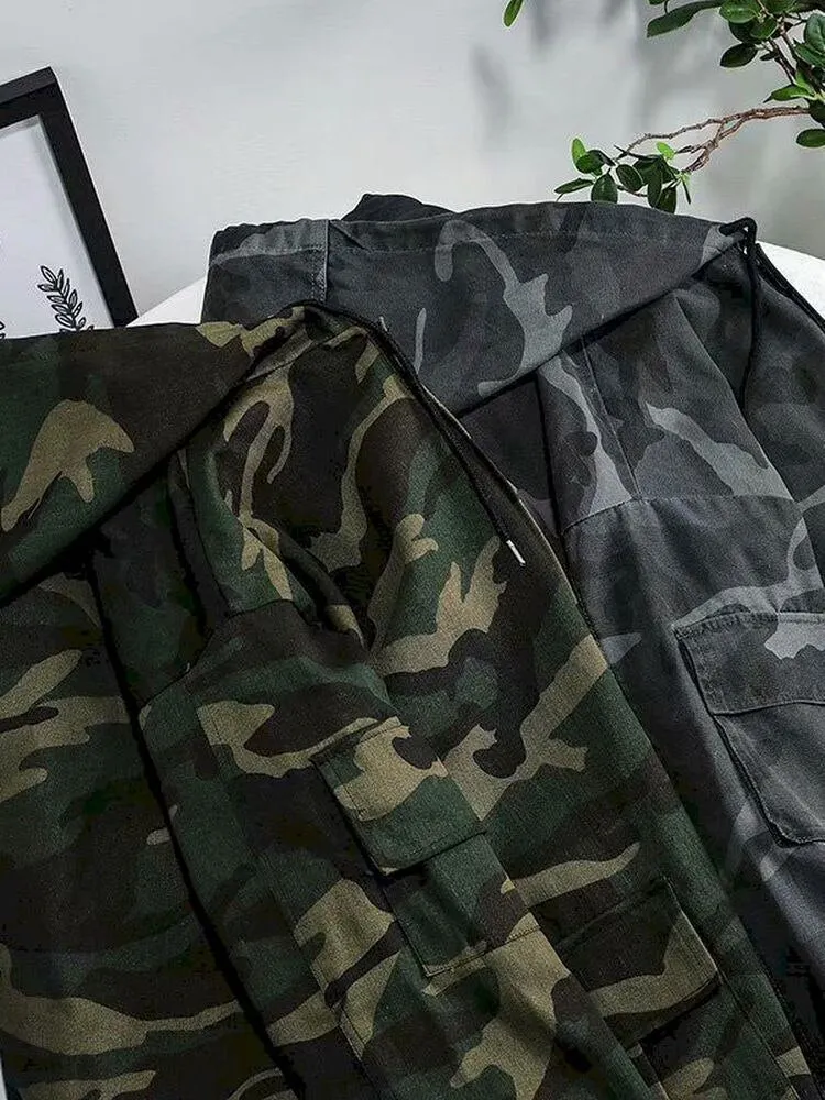 Xituodai Causla Camouflage Jackets for Men Korean Fashion Cargo Men's Clothing Unique Mulit Pockets Army Green Tops Jackets