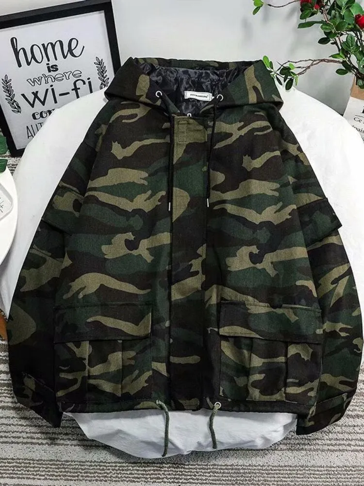 Xituodai Causla Camouflage Jackets for Men Korean Fashion Cargo Men's Clothing Unique Mulit Pockets Army Green Tops Jackets