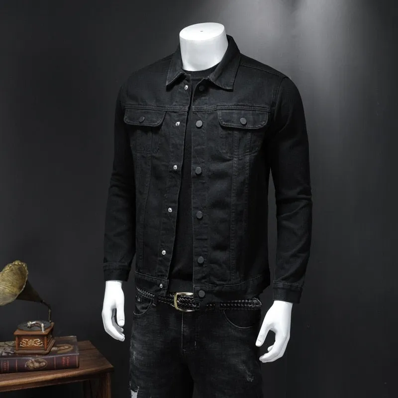 Xituodai Mens Denim Jacket Moto Biker Outerwear Coats Men Jeans Jacket Black Casual Cotton Turn Down Collar Motorcycle Denim Coa