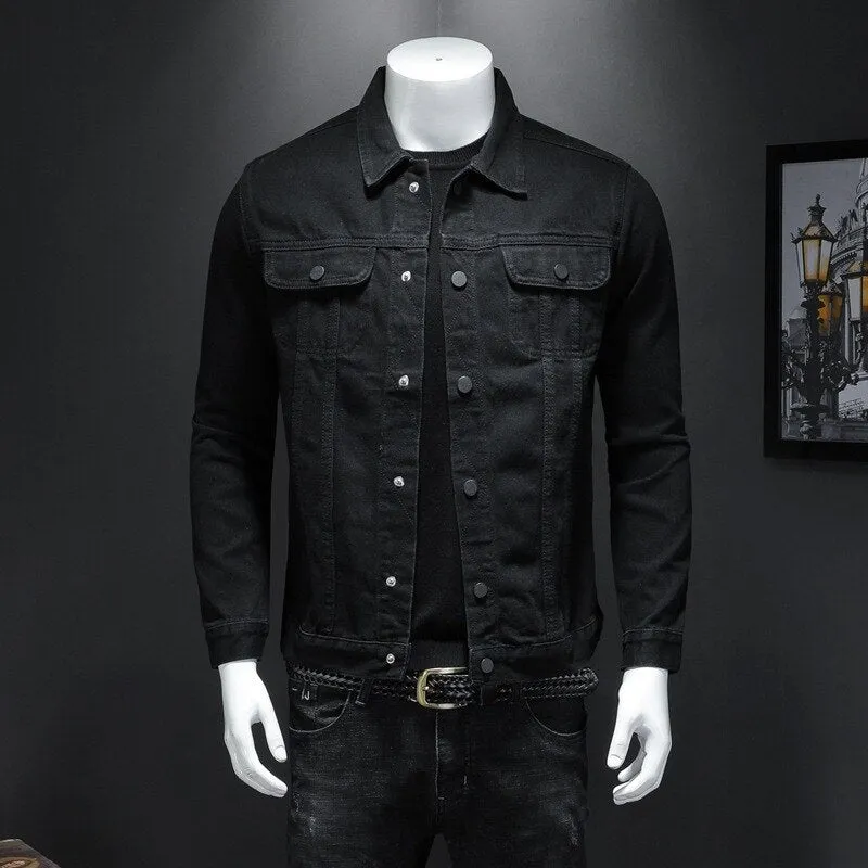 Xituodai Mens Denim Jacket Moto Biker Outerwear Coats Men Jeans Jacket Black Casual Cotton Turn Down Collar Motorcycle Denim Coa