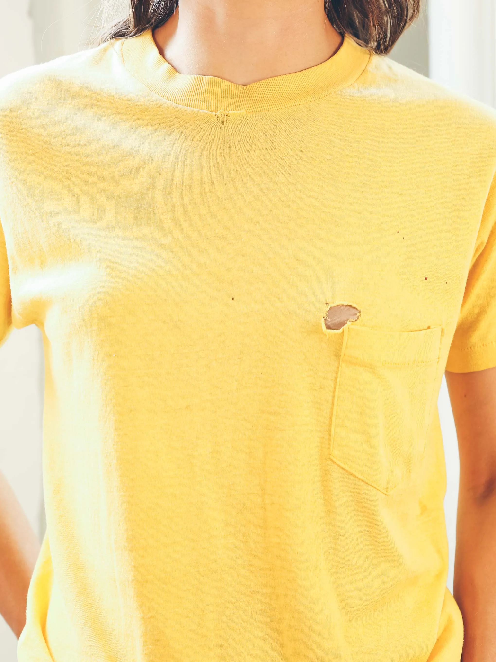 Yellow Distressed Pocket Tee